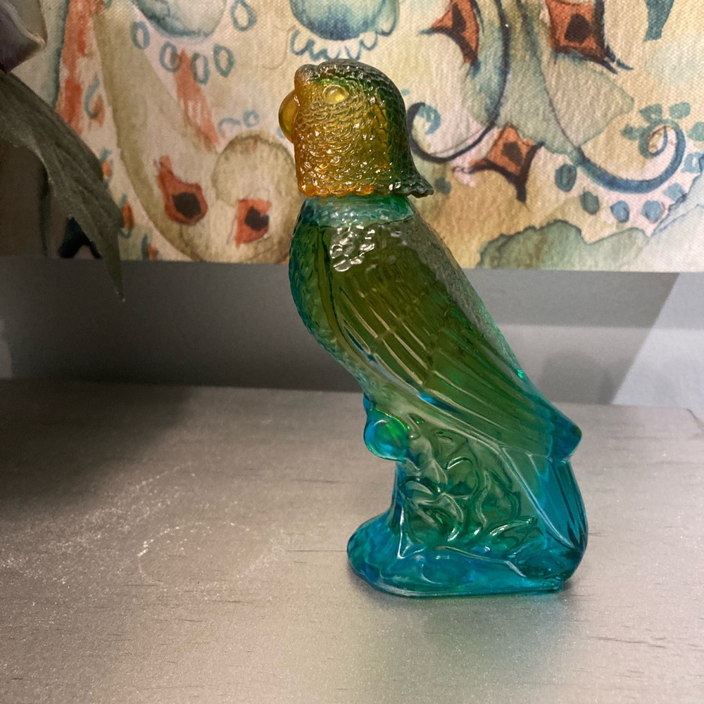 Vintage 70’s Avon Blue and yellow Budgie Island Parakeet Bottle Moonwind cologne